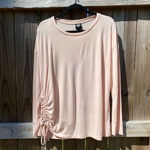 Bobeau Soft Pink Modal Ruched Tie Long Sleeve Top